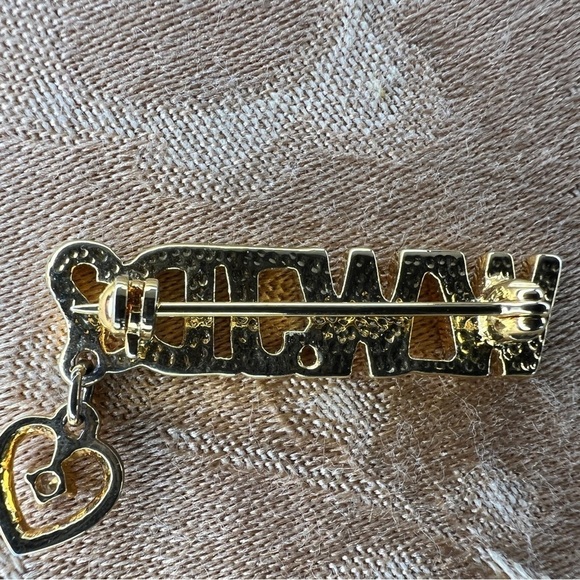 VINTAGE 90s WWJD GOLD BROOCH HEART RHINESTONE ACCENT GIFT RELIGIOUS - Picture 2 of 9